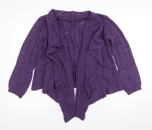 George Women Purple Open Knit Long Sleeve Cardigan Size 10