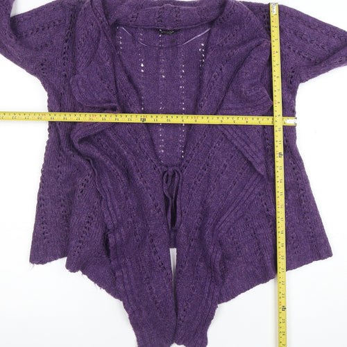 George Women Purple Open Knit Long Sleeve Cardigan Size 10