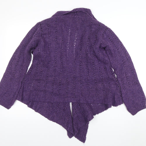 George Women Purple Open Knit Long Sleeve Cardigan Size 10