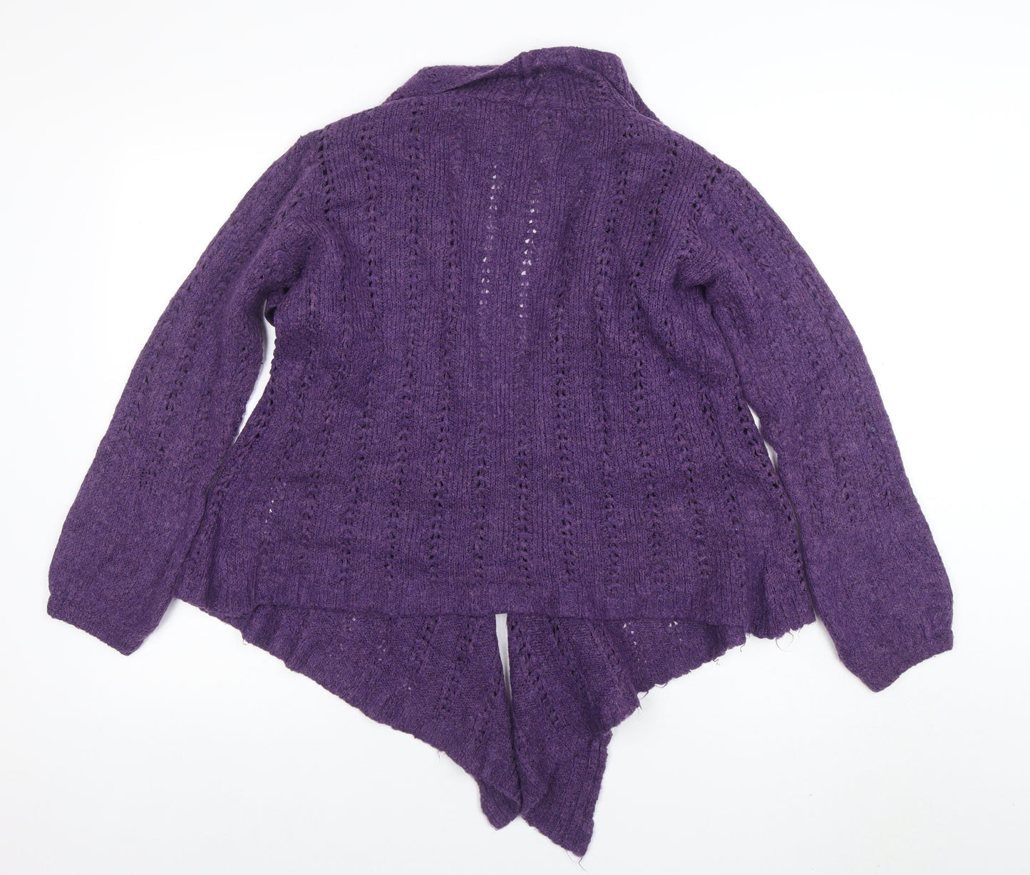 George Women Purple Open Knit Long Sleeve Cardigan Size 10
