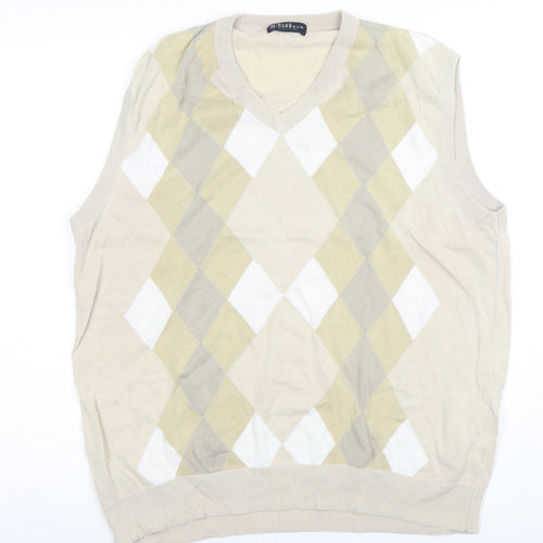 Marks and Spencer Men’s Beige Argyle Sleeveless Knit Vest L