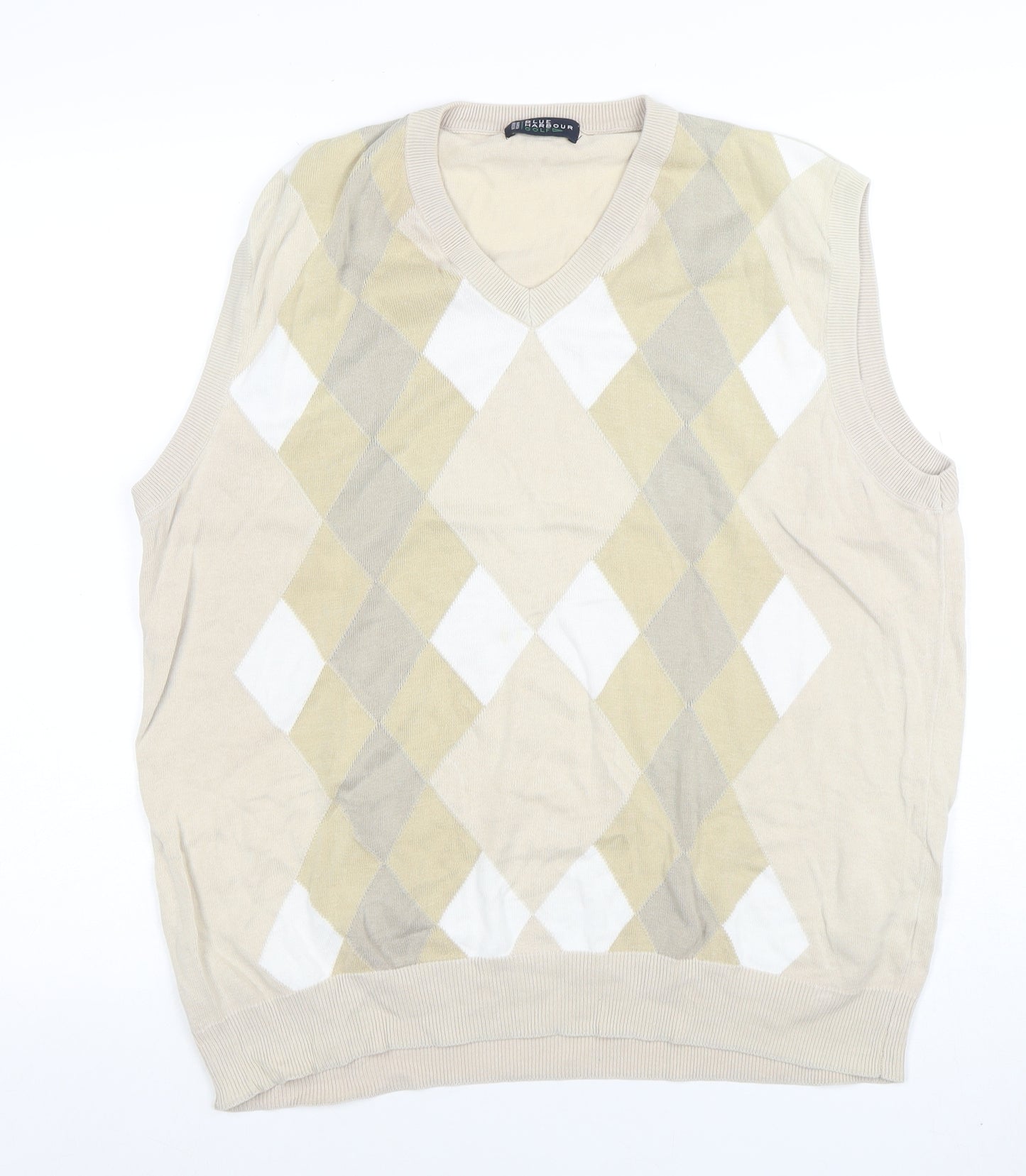 Marks and Spencer Men’s Beige Argyle Sleeveless Knit Vest L