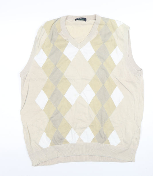 Marks and Spencer Men’s Beige Argyle Sleeveless Knit Vest L