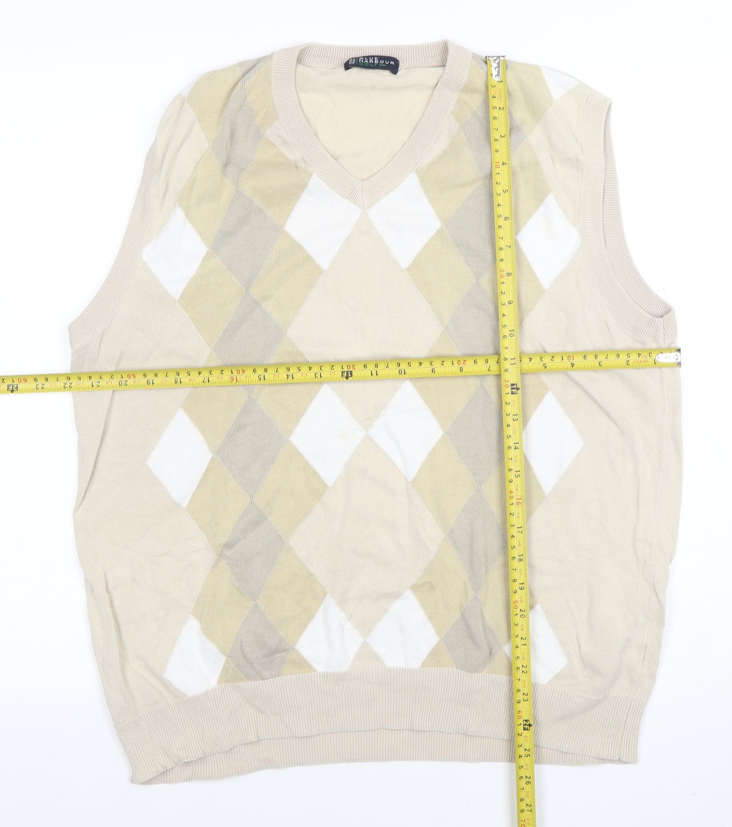 Marks and Spencer Men’s Beige Argyle Sleeveless Knit Vest L