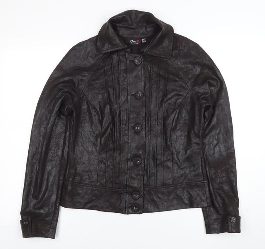 Oscar B. Edition Womens Brown Faux Leather Button Jacket Size 12