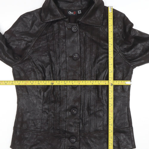 Oscar B. Edition Womens Brown Faux Leather Button Jacket Size 12