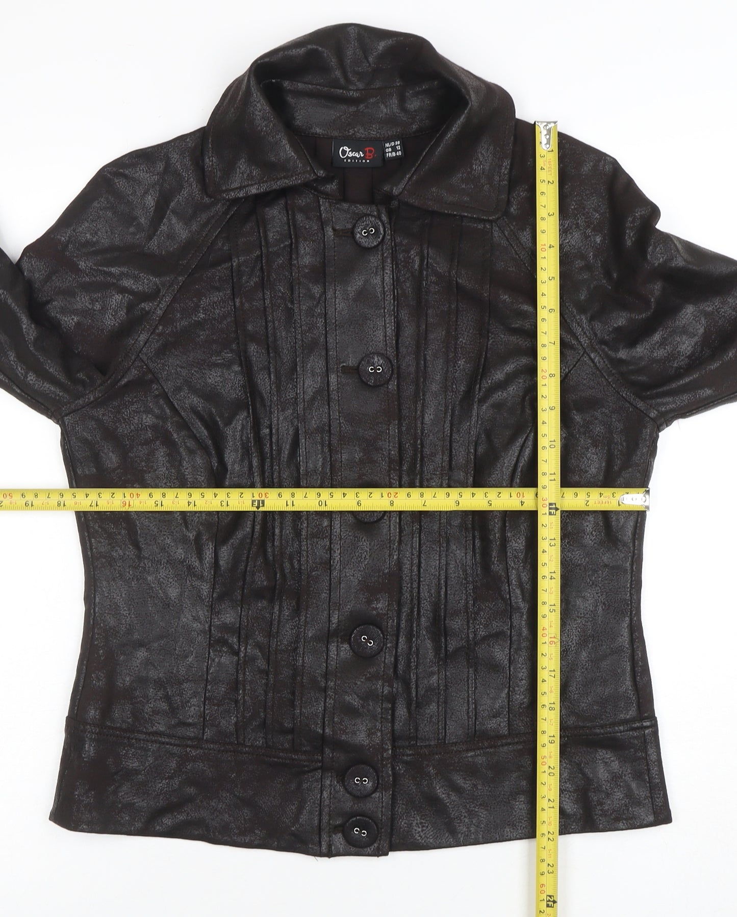 Oscar B. Edition Womens Brown Faux Leather Button Jacket Size 12