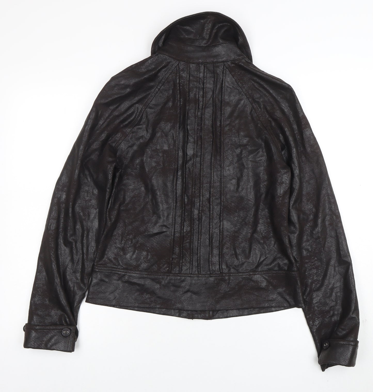 Oscar B. Edition Womens Brown Faux Leather Button Jacket Size 12