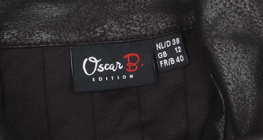 Oscar B. Edition Womens Brown Faux Leather Button Jacket Size 12