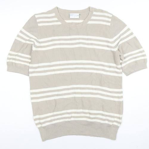 Cotswold Collections Women’s Beige Striped Cotton Short Sleeve Knit Top M