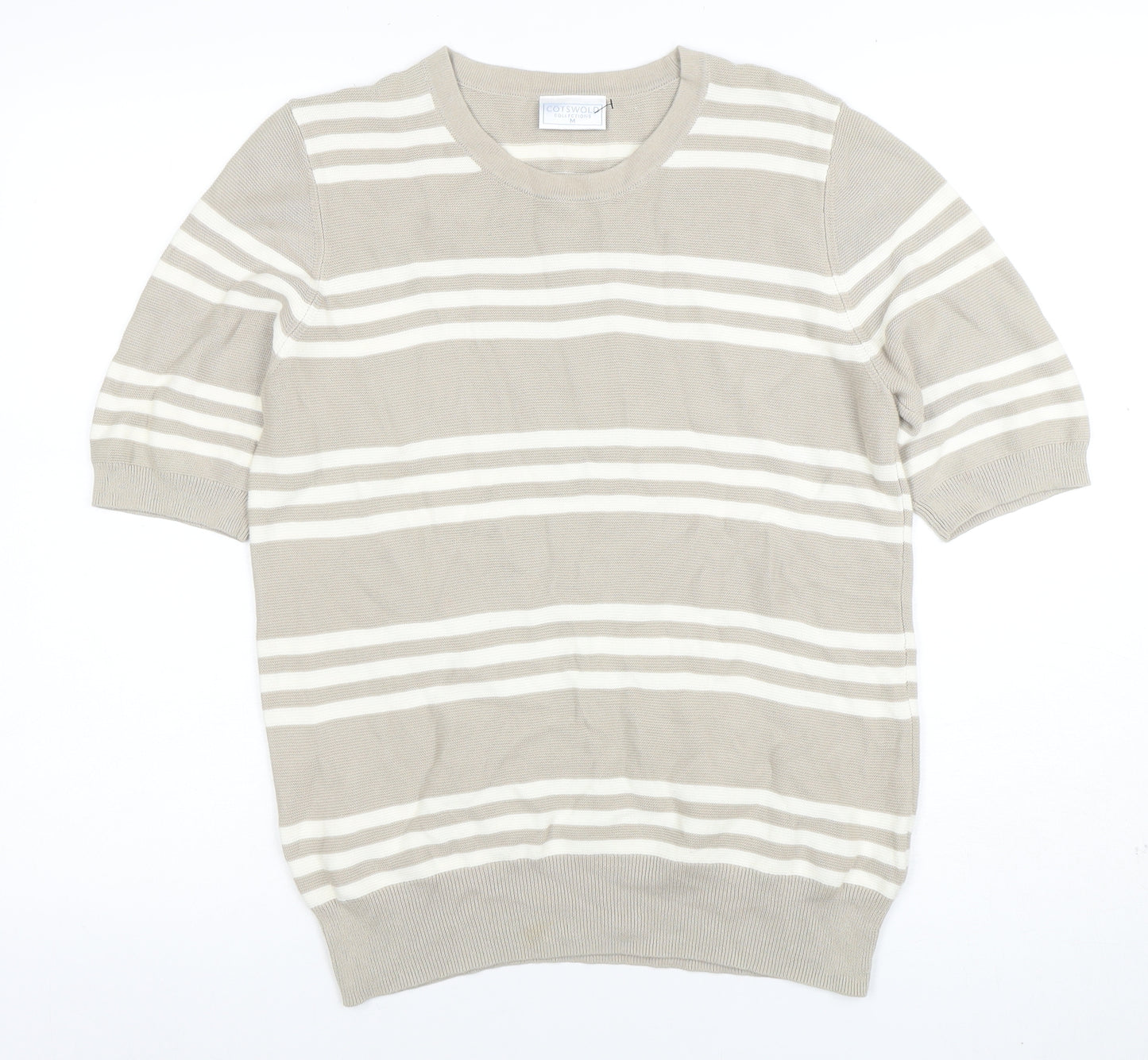Cotswold Collections Women’s Beige Striped Cotton Short Sleeve Knit Top M