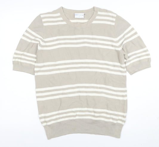 Cotswold Collections Women’s Beige Striped Cotton Short Sleeve Knit Top M