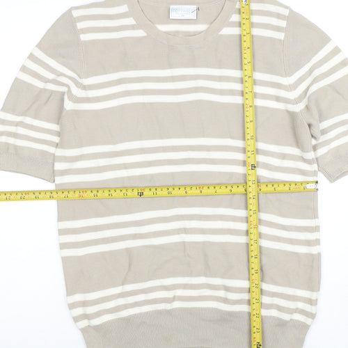 Cotswold Collections Women’s Beige Striped Cotton Short Sleeve Knit Top M