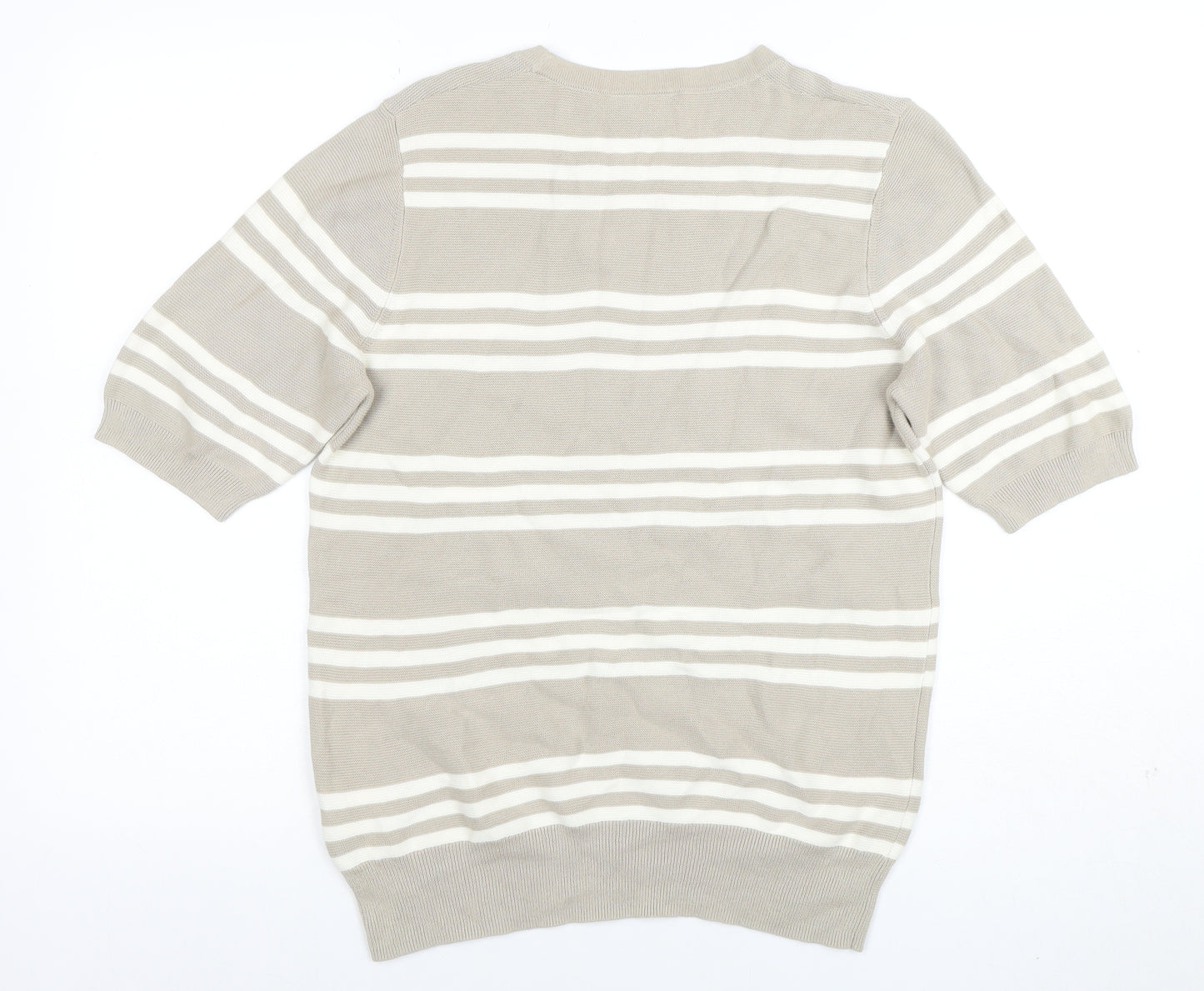 Cotswold Collections Women’s Beige Striped Cotton Short Sleeve Knit Top M