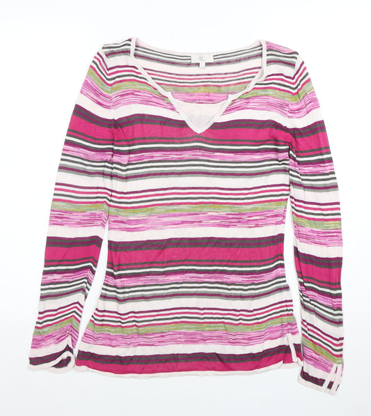 CC Women’s Multicoloured Striped V-Neck Long Sleeve Top Size S