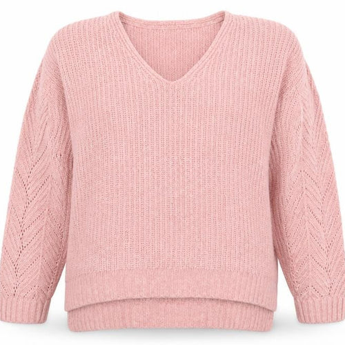 American Eagle Women Pink V-Neck Chunky Knit Jumper Size M