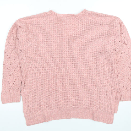 American Eagle Women Pink V-Neck Chunky Knit Jumper Size M
