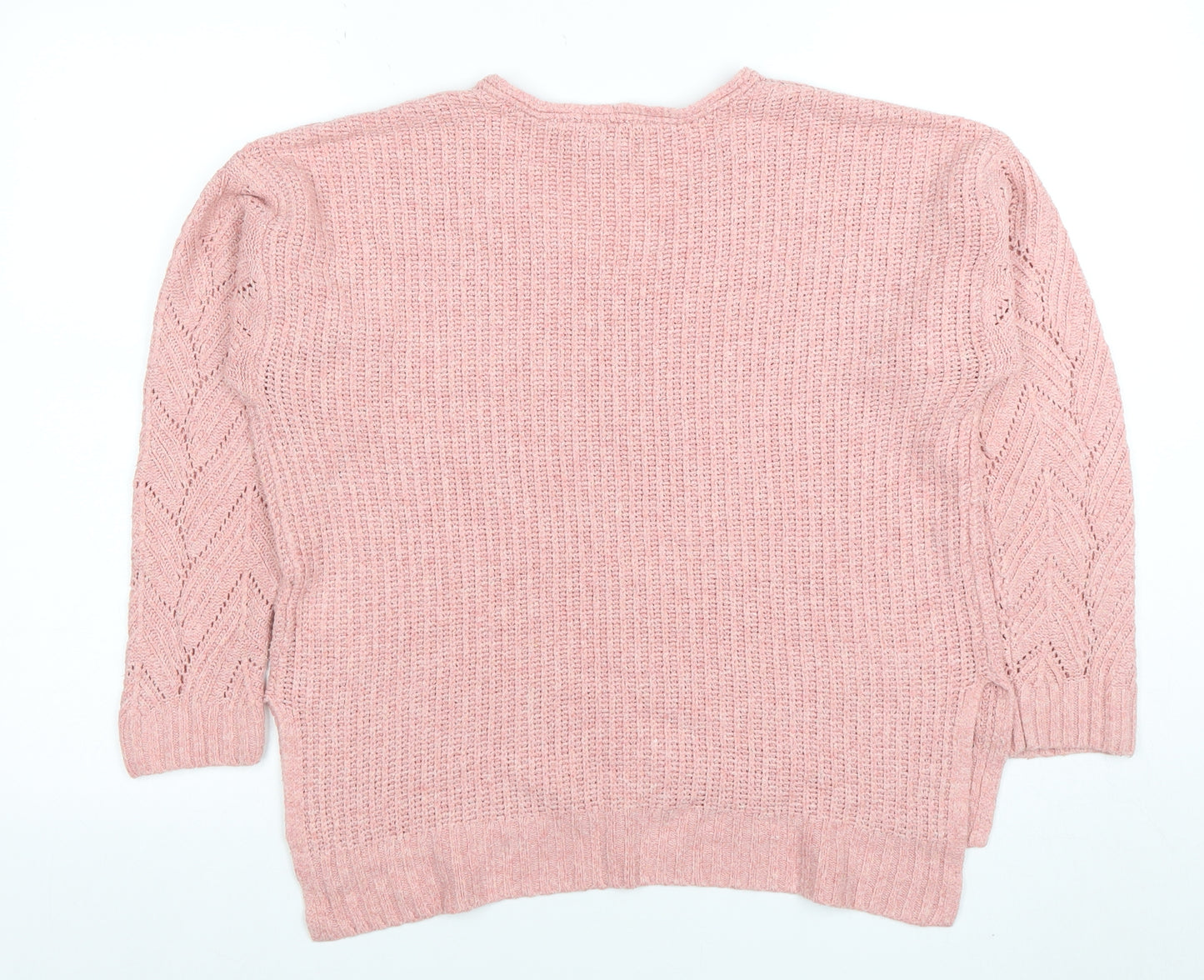 American Eagle Women Pink V-Neck Chunky Knit Jumper Size M
