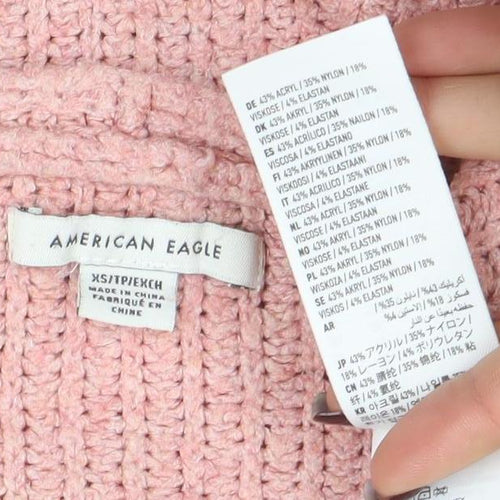 American Eagle Women Pink V-Neck Chunky Knit Jumper Size M