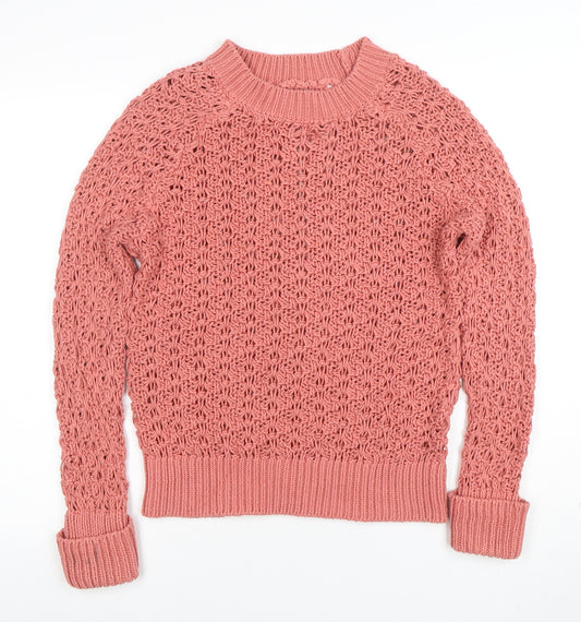 Next Women’s Pink Cotton Open-Knit Crew Neck Jumper Size M