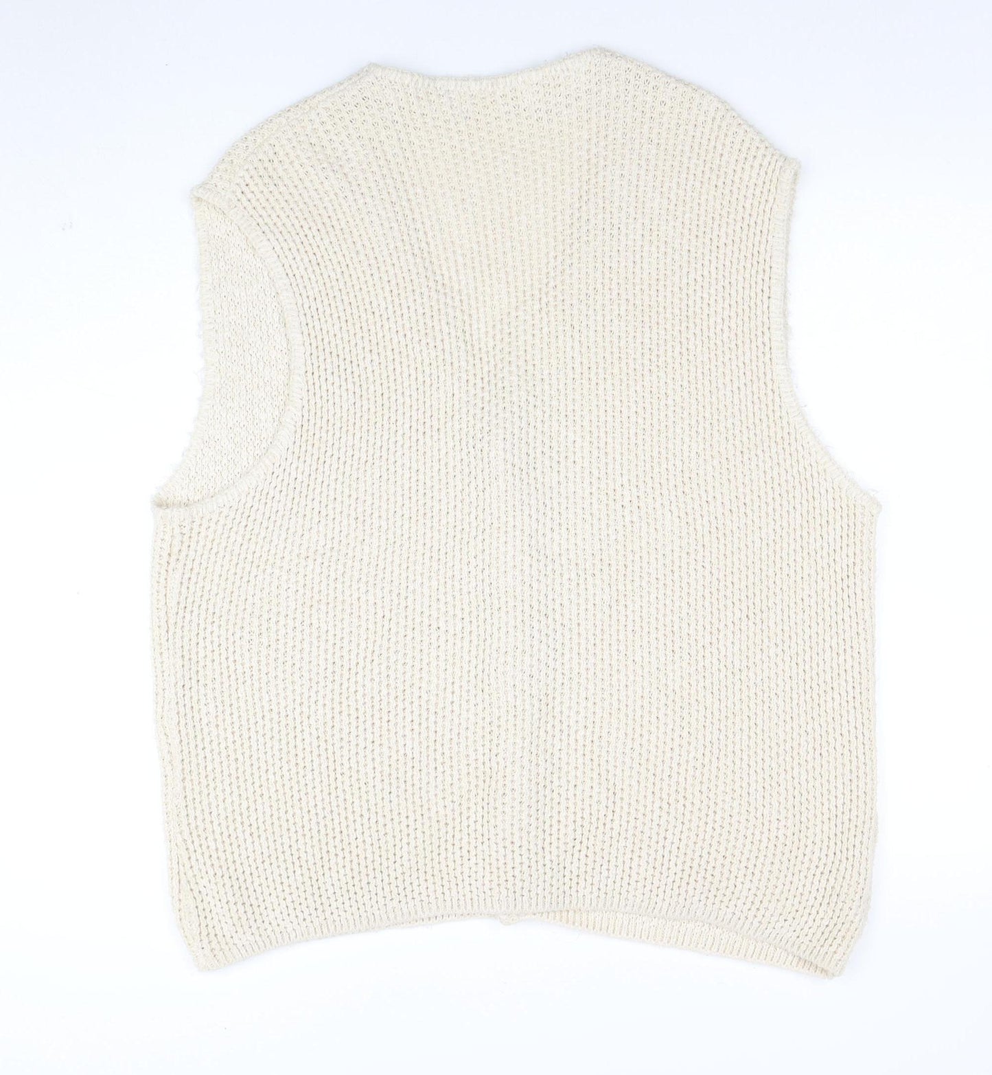 Marks and Spencer Women Beige Knit Sleeveless V-Neck Vest S