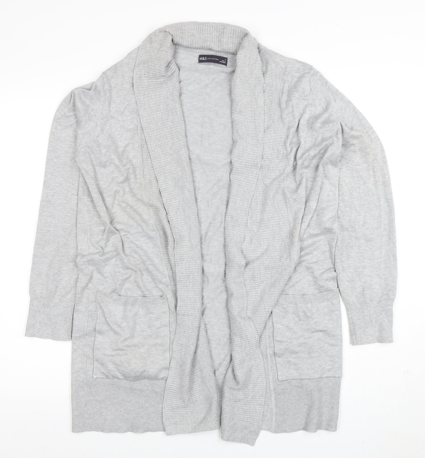 Marks and Spencer Women Grey Long Sleeve Open Cardigan M Viscose Blend