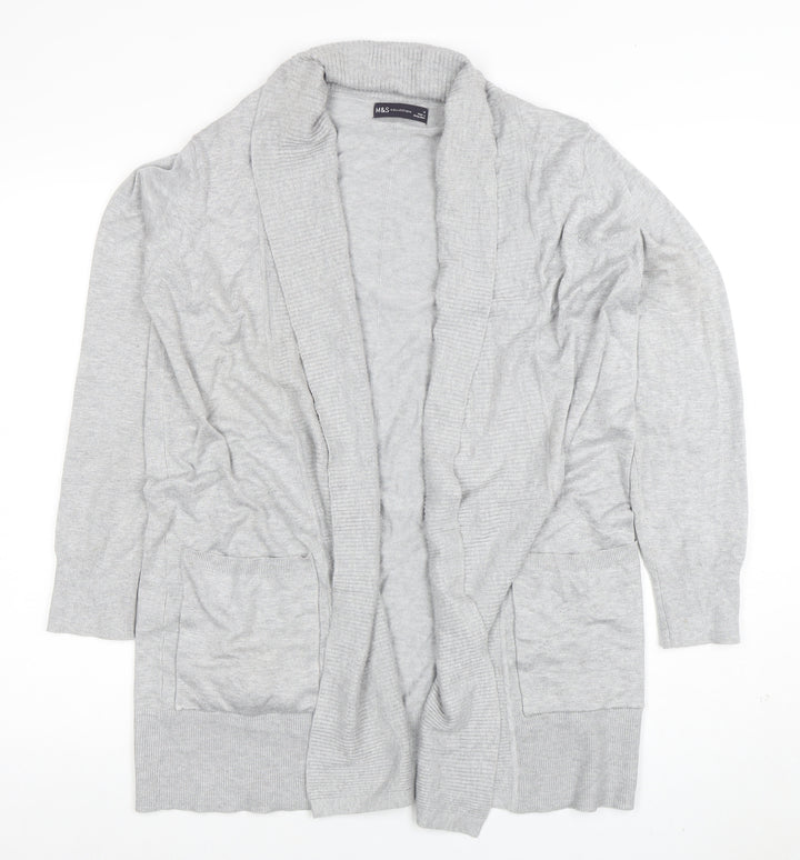 Marks and Spencer Women Grey Long Sleeve Open Cardigan M Viscose Blend