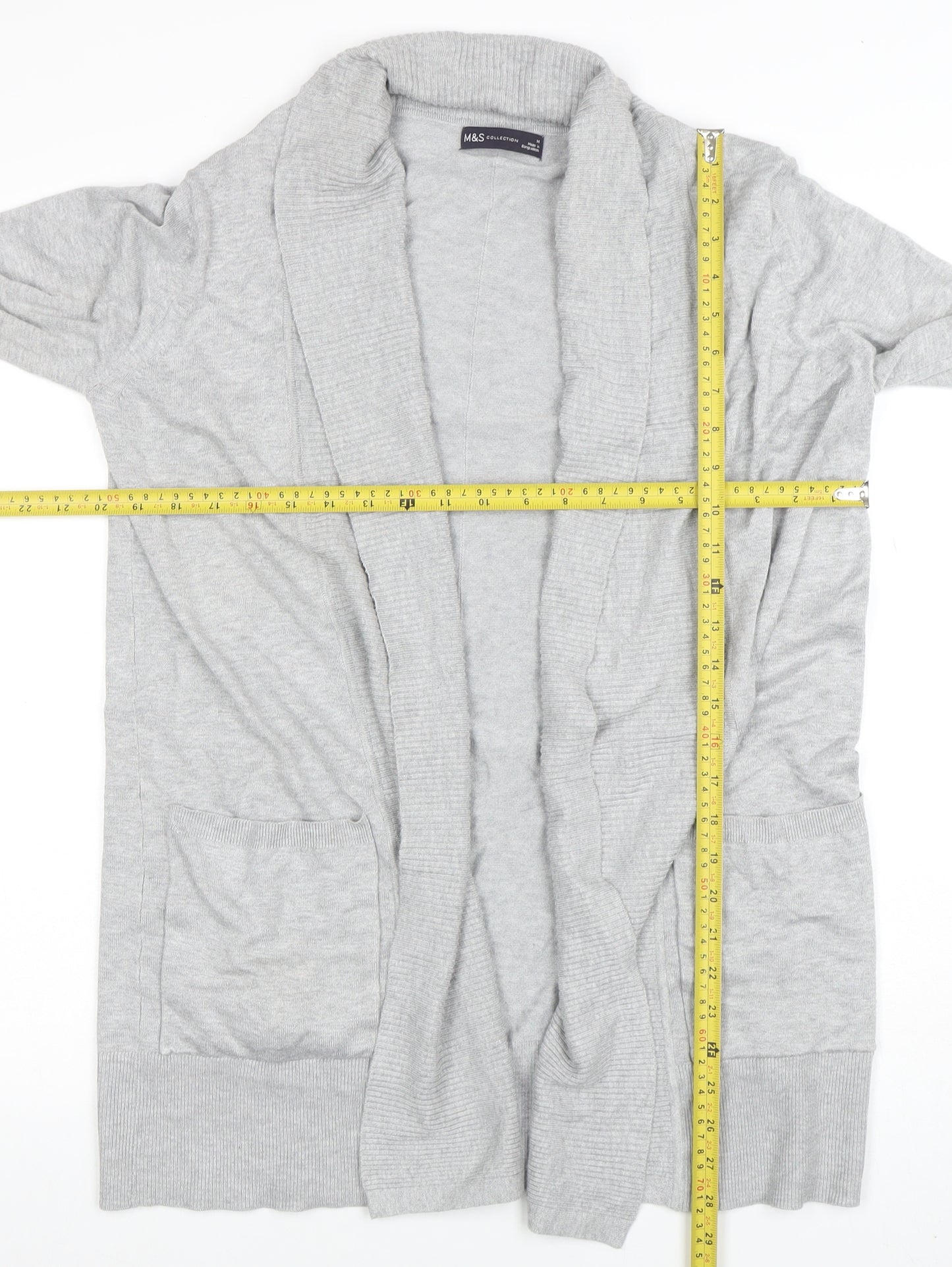 Marks and Spencer Women Grey Long Sleeve Open Cardigan M Viscose Blend