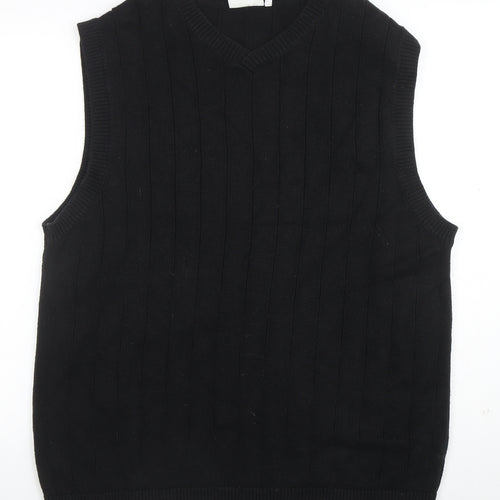 Weekday Men's Black Cotton V-Neck Knitted Sleeveless Vest Jumper Size S