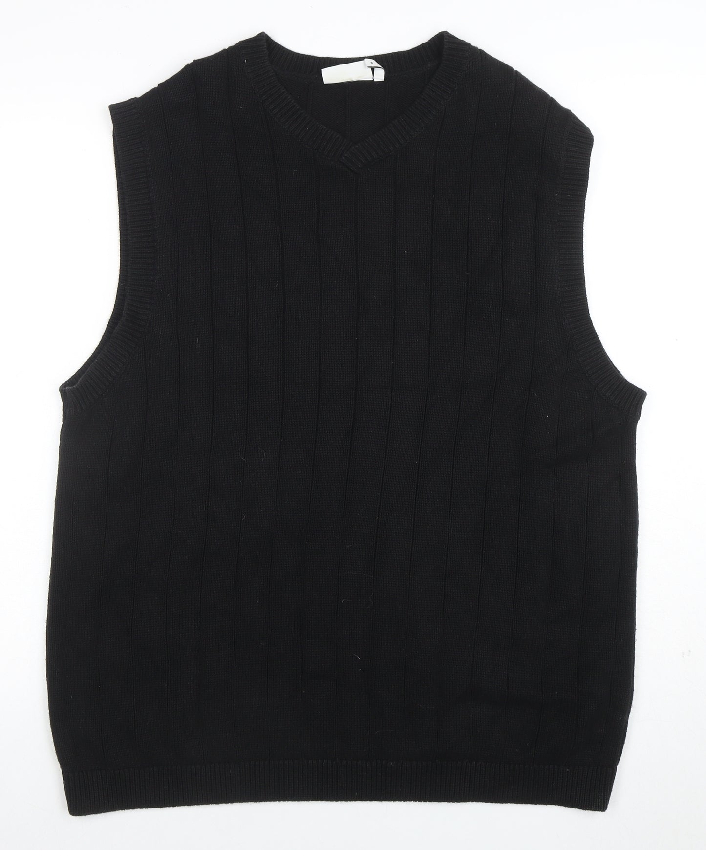 Weekday Men's Black Cotton V-Neck Knitted Sleeveless Vest Jumper Size S