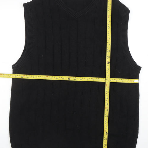 Weekday Men's Black Cotton V-Neck Knitted Sleeveless Vest Jumper Size S