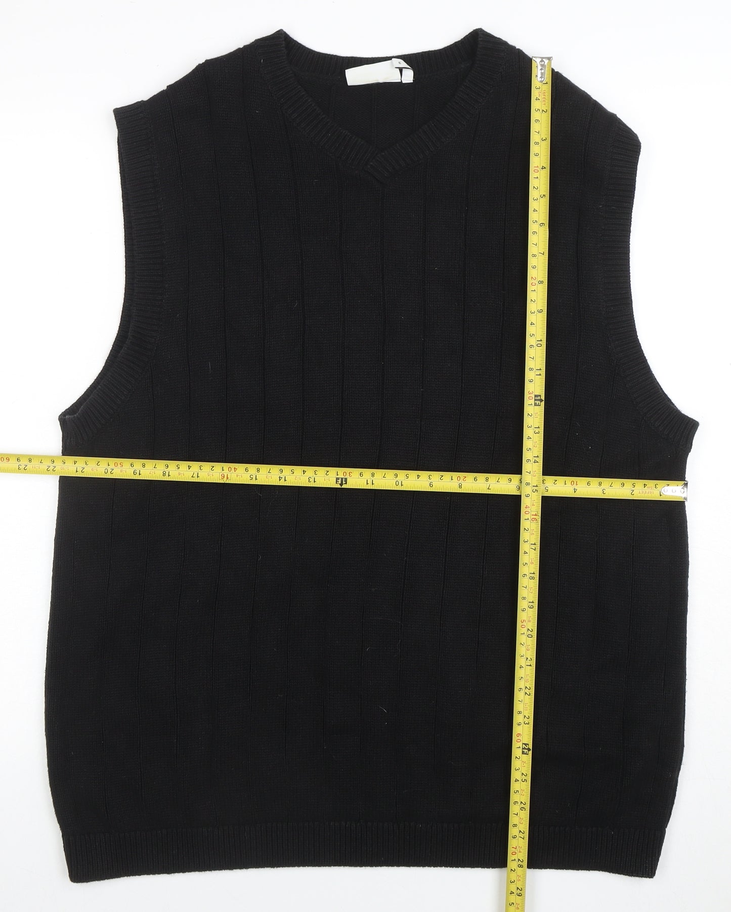 Weekday Men's Black Cotton V-Neck Knitted Sleeveless Vest Jumper Size S