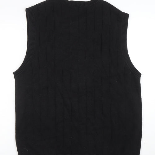 Weekday Men's Black Cotton V-Neck Knitted Sleeveless Vest Jumper Size S
