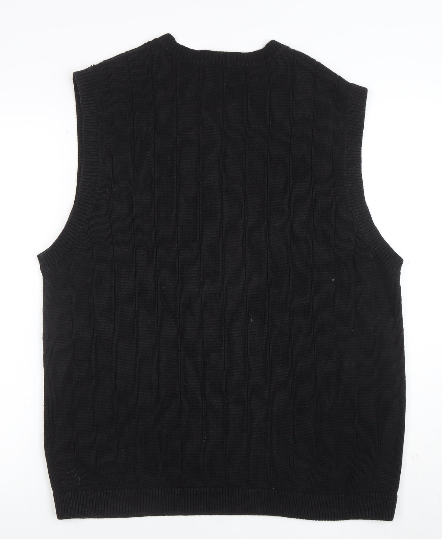 Weekday Men's Black Cotton V-Neck Knitted Sleeveless Vest Jumper Size S