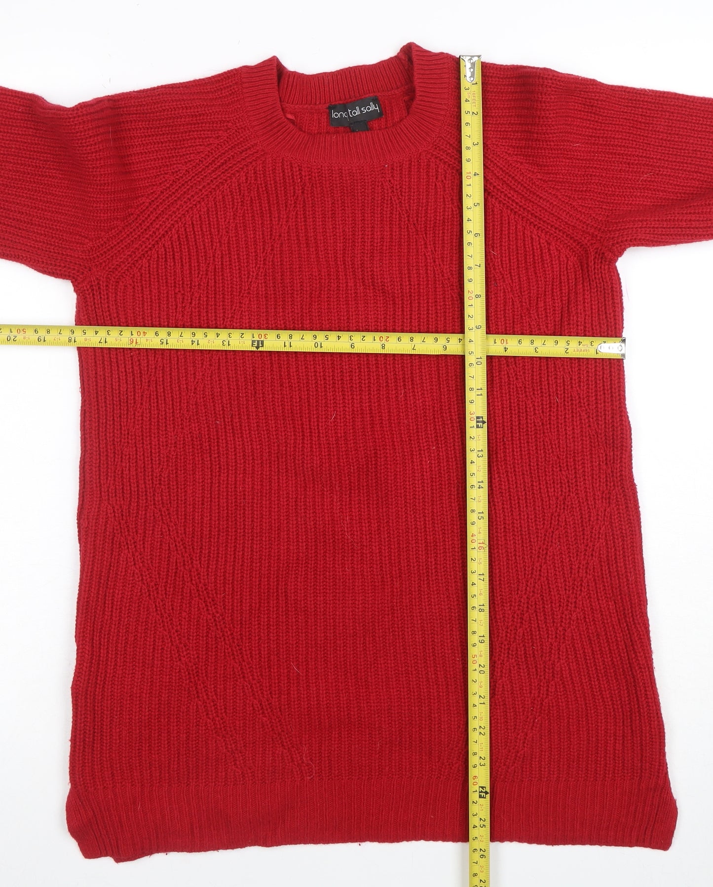 Long Tall Sally Womens Red Wool Chunky Knit Jumper XS