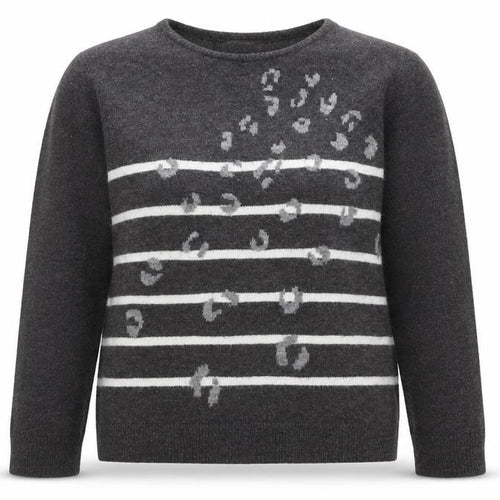 Lakeland Women's Grey Animal Stripe Crew Neck Jumper Size 12