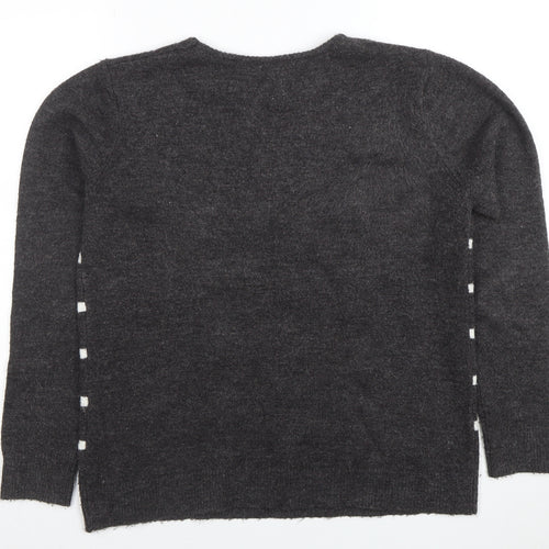 Lakeland Women's Grey Animal Stripe Crew Neck Jumper Size 12