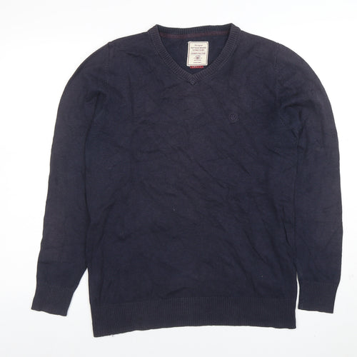 Fat Face Men’s Blue Cotton V-Neck Jumper Size S Long Sleeve Classic