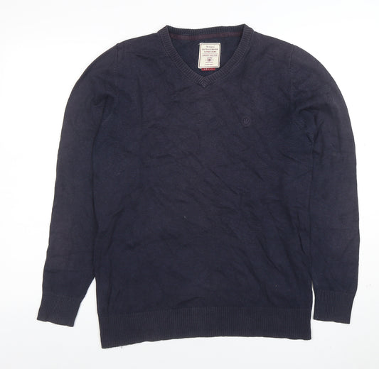 Fat Face Men’s Blue Cotton V-Neck Jumper Size S Long Sleeve Classic