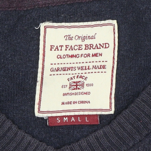 Fat Face Men’s Blue Cotton V-Neck Jumper Size S Long Sleeve Classic