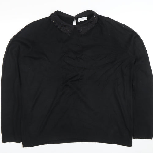 Papaya Women’s Black Collared Studded Long Sleeve Pullover Jumper Size 16