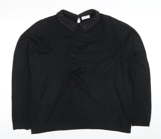 Papaya Women’s Black Collared Studded Long Sleeve Pullover Jumper Size 16