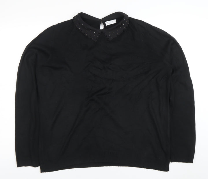 Papaya Women’s Black Collared Studded Long Sleeve Pullover Jumper Size 16