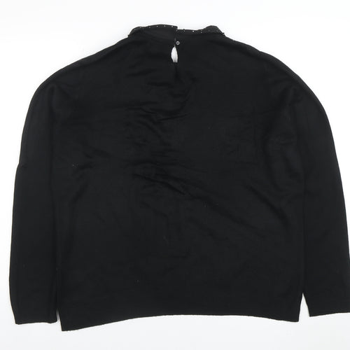 Papaya Women’s Black Collared Studded Long Sleeve Pullover Jumper Size 16