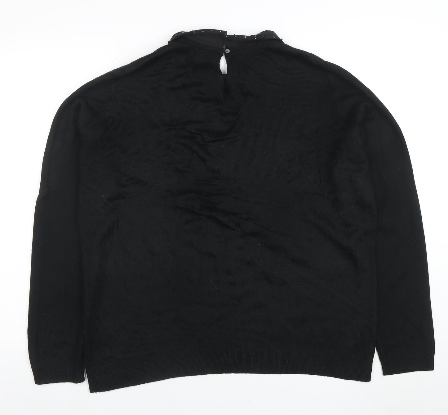 Papaya Women’s Black Collared Studded Long Sleeve Pullover Jumper Size 16