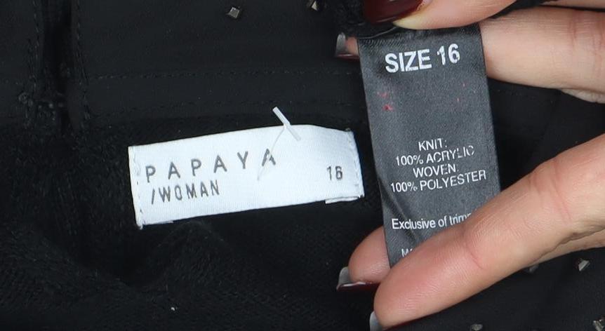 Papaya Women’s Black Collared Studded Long Sleeve Pullover Jumper Size 16