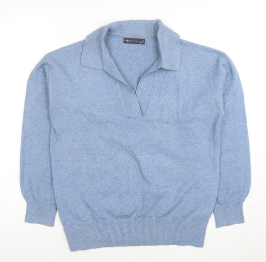 Marks and Spencer Womens Blue Collared Pullover Jumper Size S