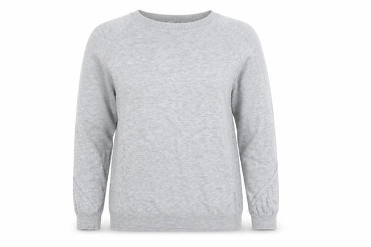 Front view of Mango women’s grey cotton blend crew neck jumper, size M