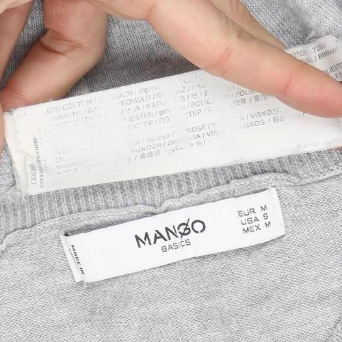 Mango Womens Grey Cotton Blend Crew Neck Jumper Size M