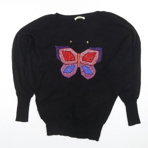 Oasis Womens Black Butterfly Sequin Pullover Jumper Size S